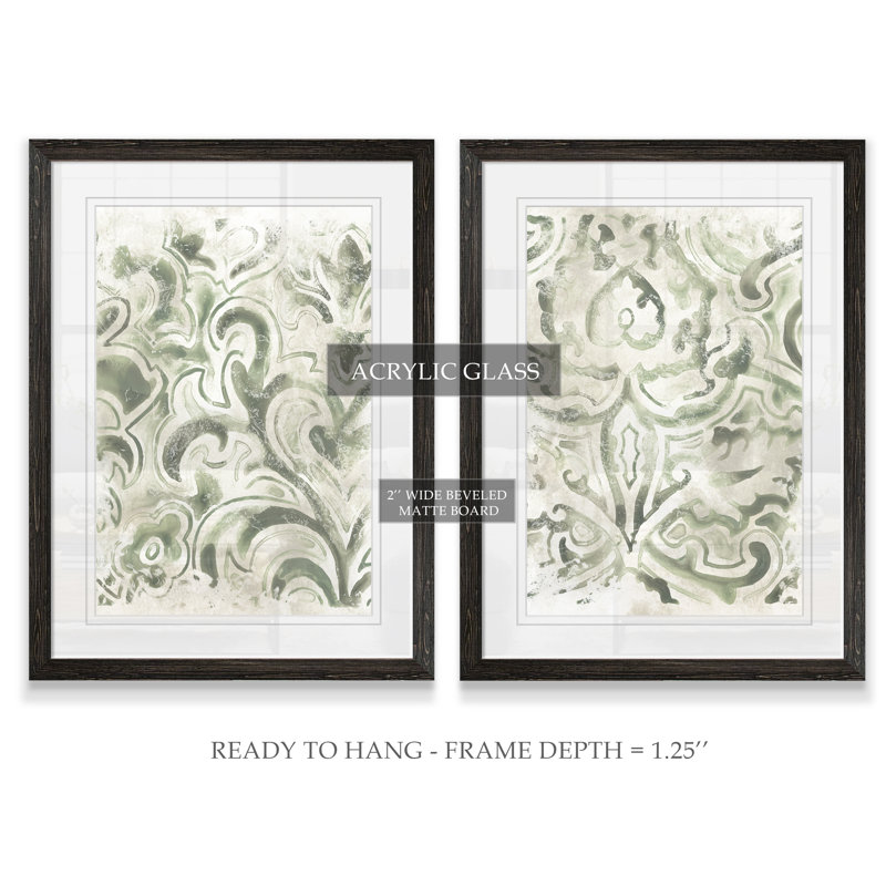 «Antique Tile III» par Vincent Van Gogh - ensemble de 2 cadres de peinture, H 24 po x l 18 po x P 1,25 po, Blanc mat