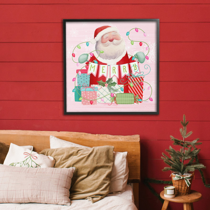 «Merry Pinkmas Santa», estampe numérique par Nicole Tamarin, H 24 po x l 24 po, Giclée encadrée noir minuit