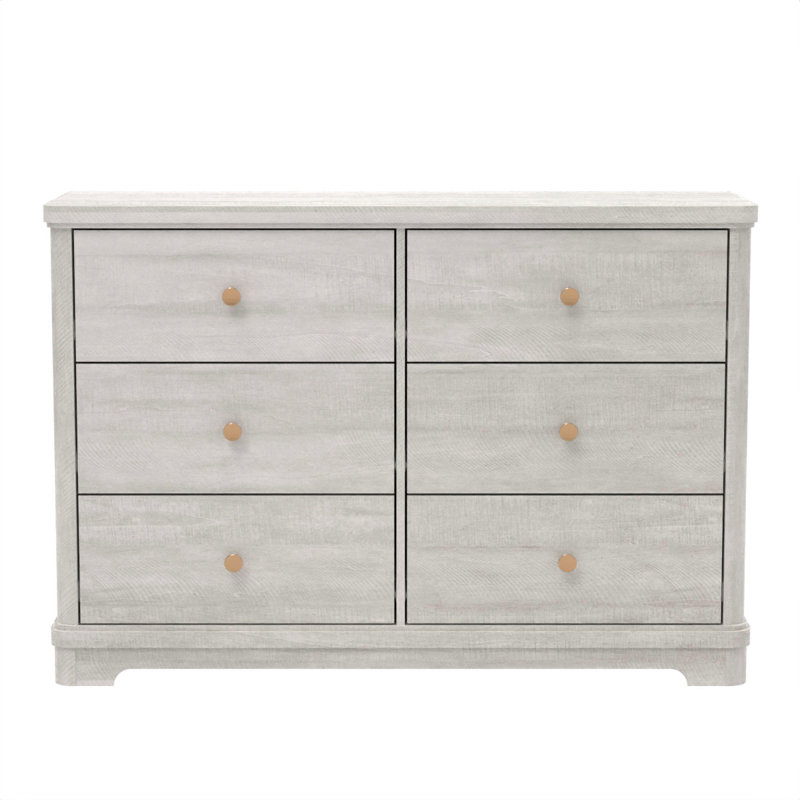 Burkhart Traditional 47.2" 6 Drawer Dresser With Sculted Base, Dusty Gray Oak