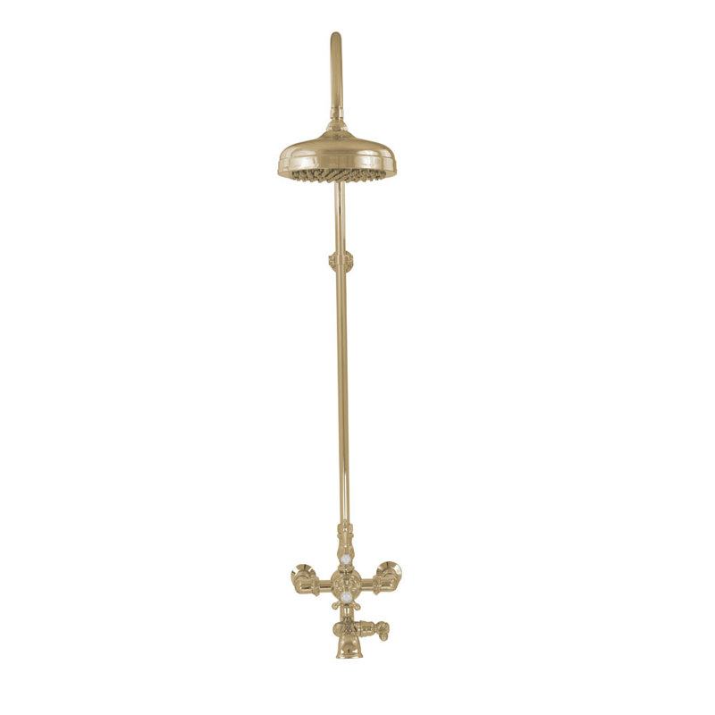 Exposed Thermostatic Shower System 36″ Wall Mounted with 1.75 GPM Lever/Cross Handles, Unlacquered Raw Brass