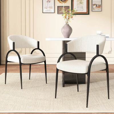Chaises de salle à manger rembourrées, ensemble de 2, beige - Pieds en métal contemporains, assise et dossier rembourrés, 57 x 59 cm (L x l x H). 2 chaises confortables de couleur beige, 57 cm (L x l x H).