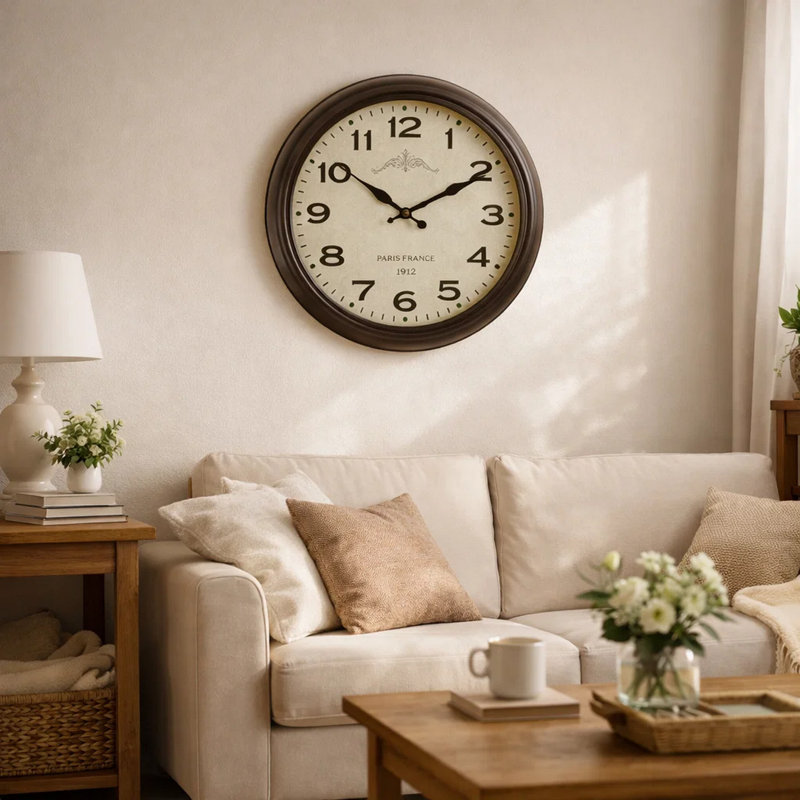 Horloge murale 16 po, brun antique, transitionnel | Idée cadeau