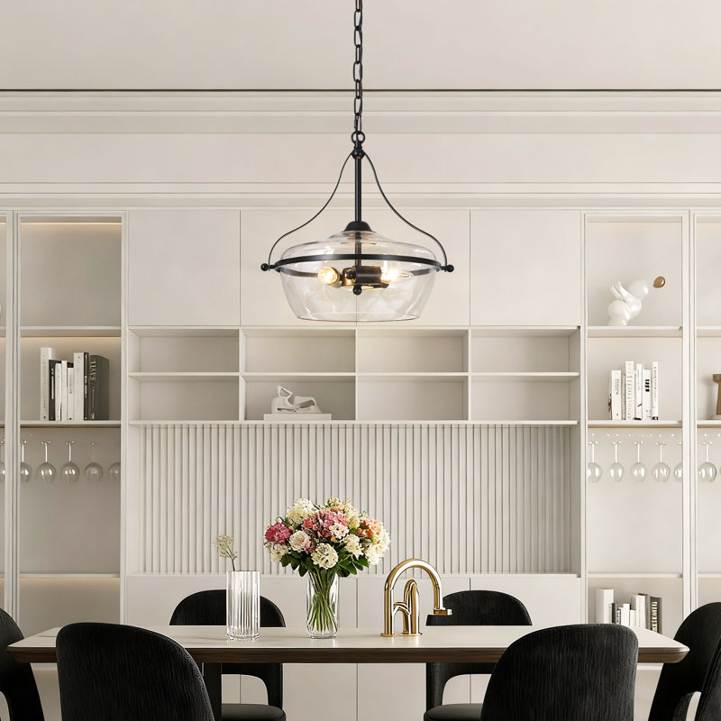 3-Light Black Modern Small Dimmable Drum Chandelier