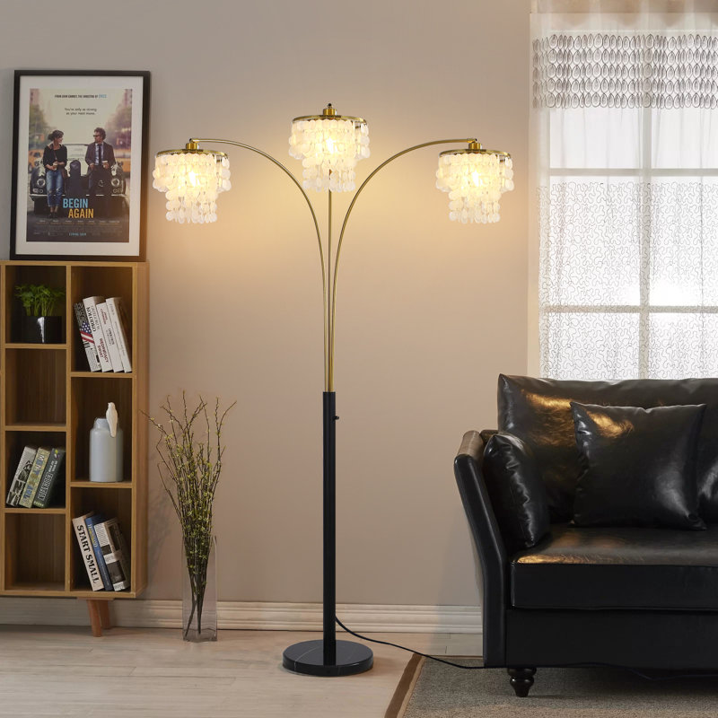 Lampe sur pied en forme d'arbre de coquillage naturel à 3 lumières Beckum, Noir mat
