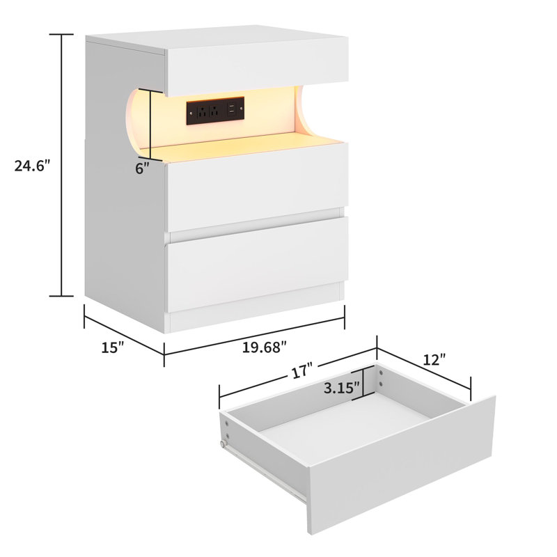 50cm W Manufactured Wood Bedside Table