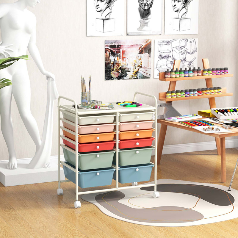Niccolas 12 Drawer Storage Drawer with Locking Wheels, Macaron