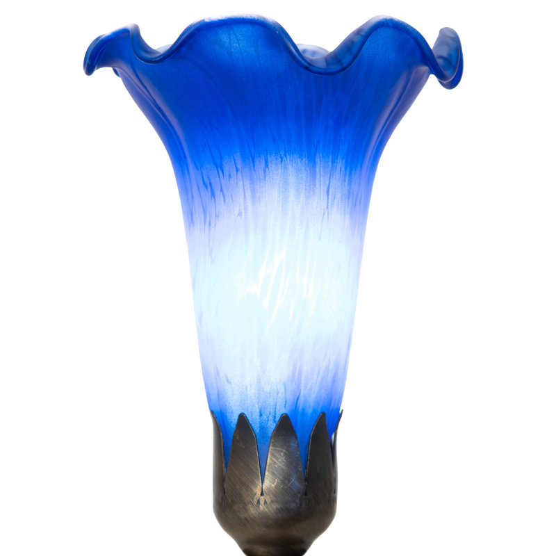 11" High Blue Tiffany Pond Lily Maidens Mini Lamp, Blue