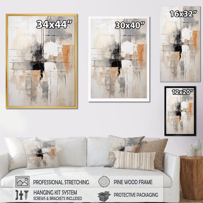 Rêves scandinaves modernes beige et jaune, art III, Toile tendue, H 44 po x l 34 po x P 1,5 po