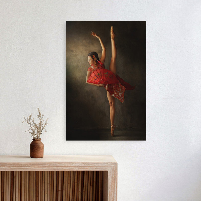«Red Fan Ballet Dancer», reproduction d'art murale contemporaine abstraite, H 24 po x l 16 po