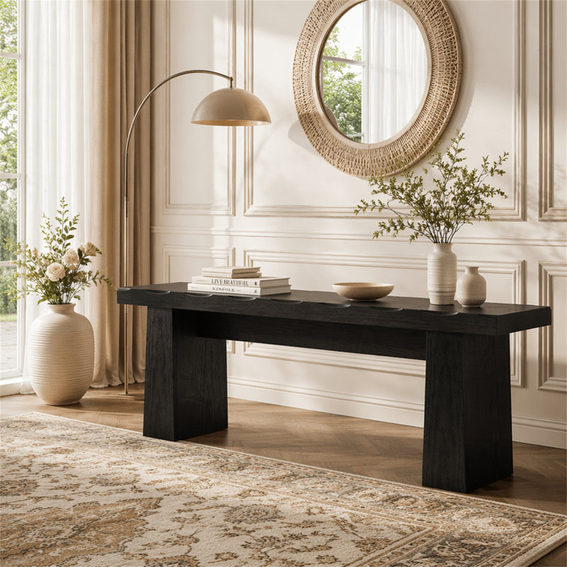 Banc d'entrée 47 po, banc de table de salle à manger en bois, Black