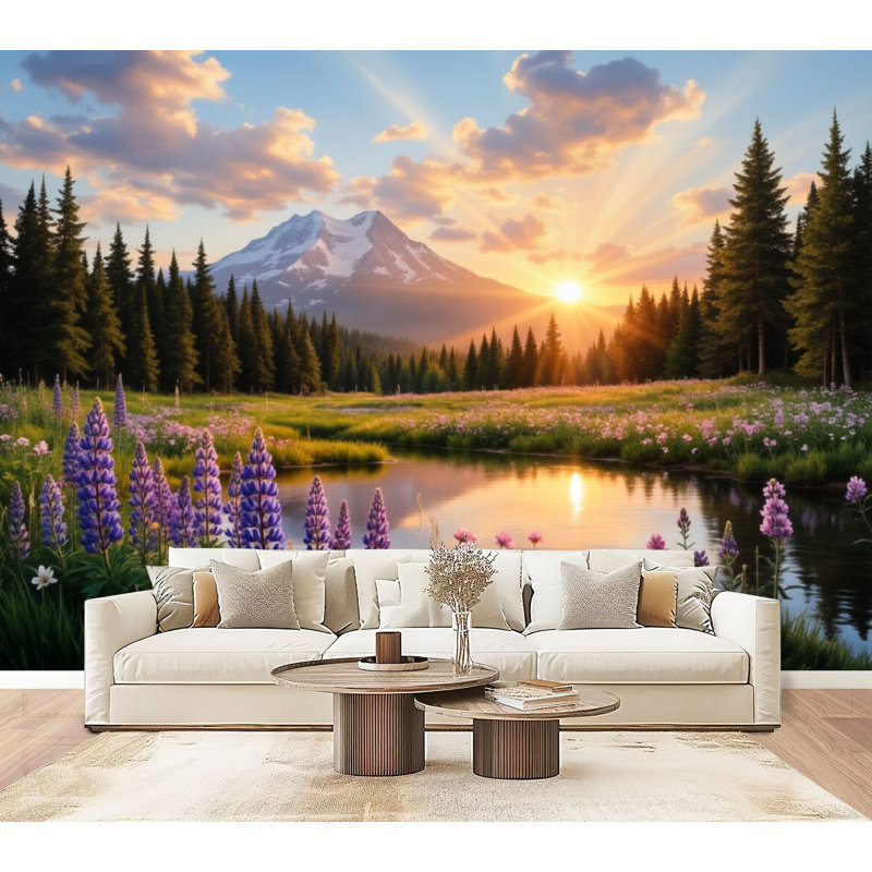 Paysage, papier peint auto-adhésif Mountain Sunrise Landscape, L 96 po x l 69 po
