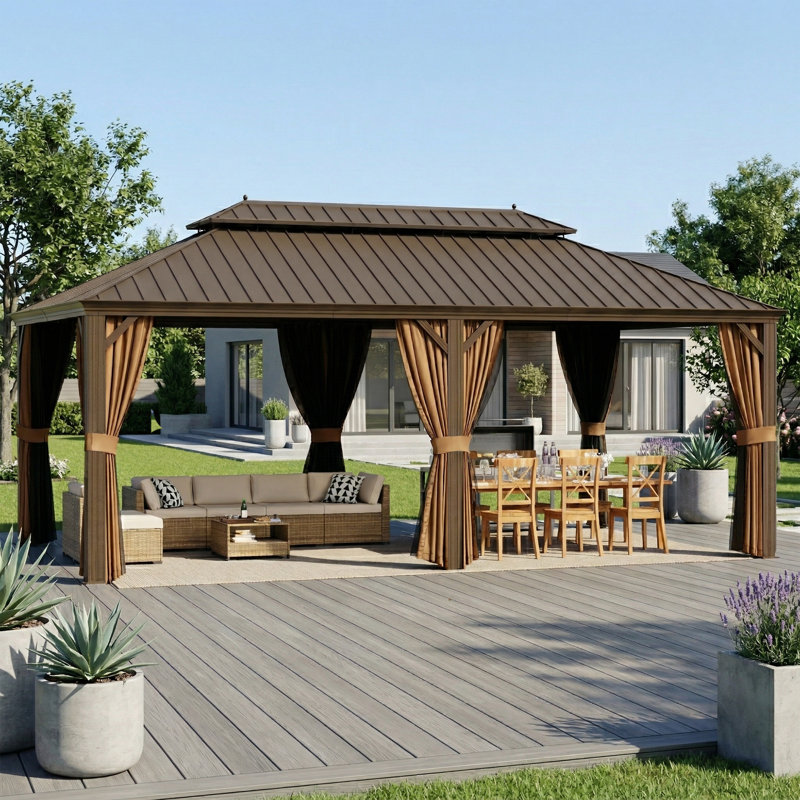 Pavillon de jardin 24 pi x 14 pi à toit rigide avec double toit