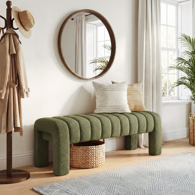 Banc rembourré sans dossier Oyan, Boucle verte, H 17 po x l 43,3 po x P 17,3 po