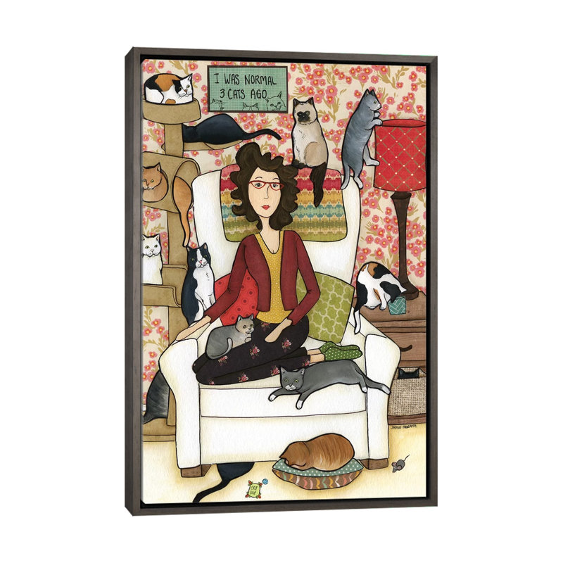 « Three Cats ago » par Jamie Morath-impression, Pas de tapis, H 48 po x l 32 po x P 1,5 po, Toile avec cadre gris