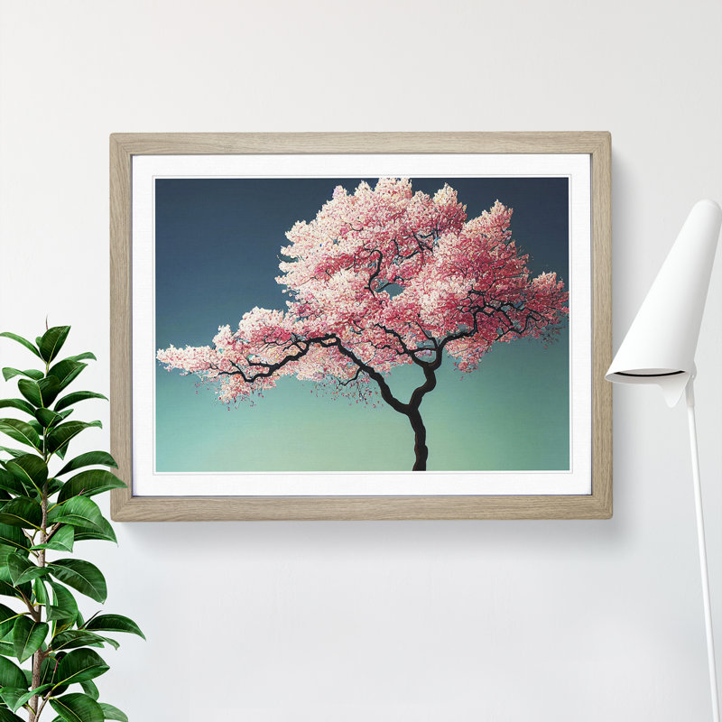 Vibrant Cherry Blossom Tree - Framed Print, 25cm H x 34cm W x 2cm D, Oak