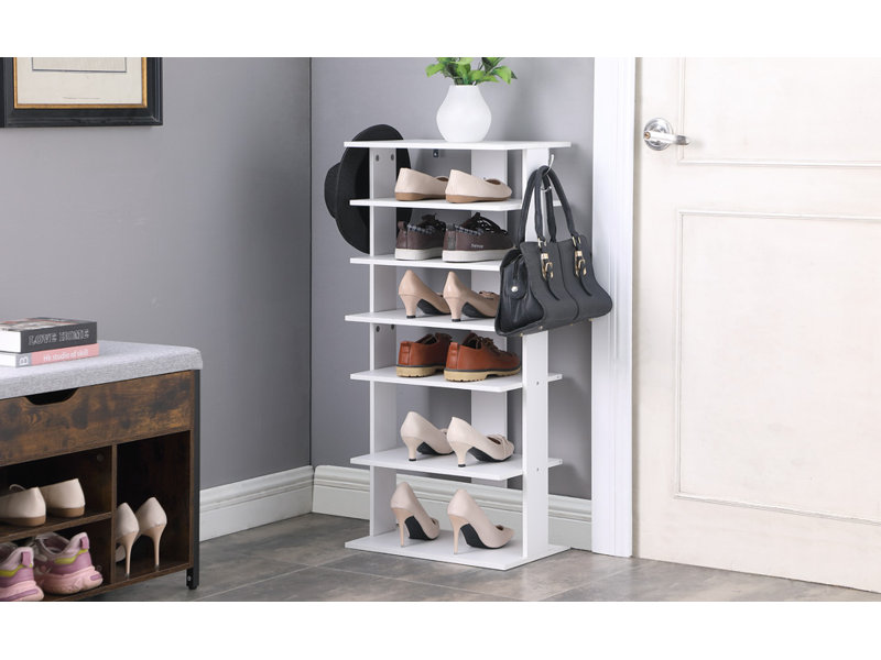 Vertical Shoe Rack,7 Tier Shoe Storage Organizer With Hooks, Entryway Shoe Tower,Vertical Shoe Organizer,Vertical Shoe Organizer,White