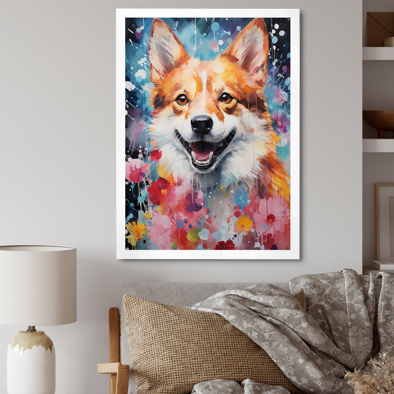 " Popart Shiba Inu Spirit IV ", White Single Picture Framed, 32" H x 16" W x 1" D