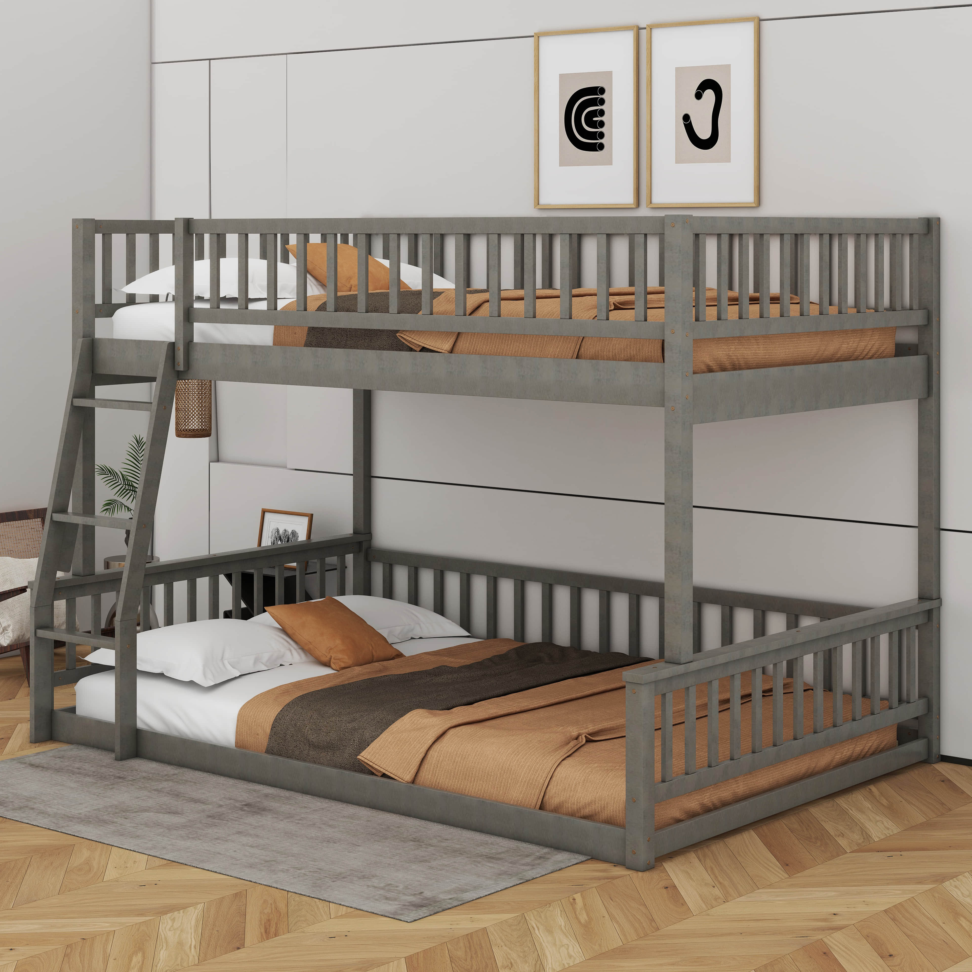 Harriet Bee Full XL Over Queen Bunk Bed With Guardrails | Wayfair