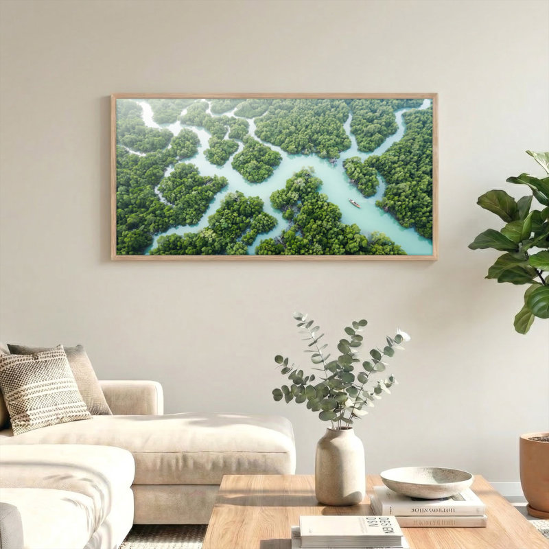 Ensemble de 1 tableau sur toile représentant une forêt de mangroves, 46“W x 24”H, Naturel
