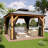Solid Wooden Patio Gazebo with Double Roof, Netting and Curtains-105295599-105295596-112958892