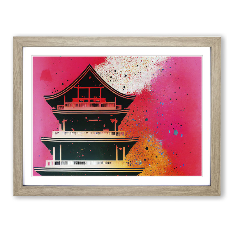 XH1022-6562X Pagoda Paint Splash Vol.2 1 Piece Single Picture Frame Wall Art, 46cm H x 64cm W x 2cm D, Oak