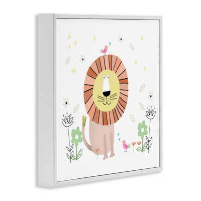 Illustration florale de bébé lion encadrée, dessin par Carla Daly