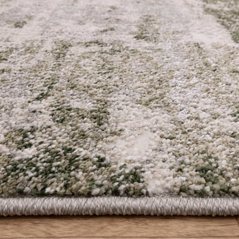 Delanor Abstract Ivory/Green/Silver Area Rug, Rectangle 120 x 160 cm