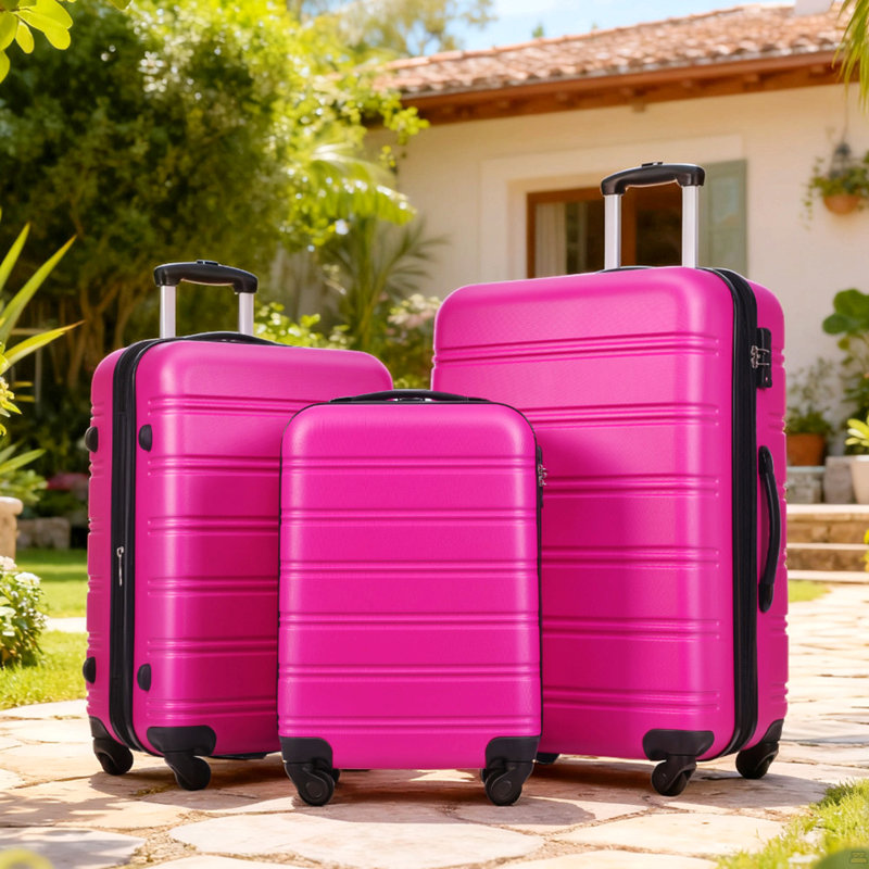 Ensemble de valise à roulettes 3 pièces avec serrure TSA 20 "24" 28 "En stock, Hot Pink