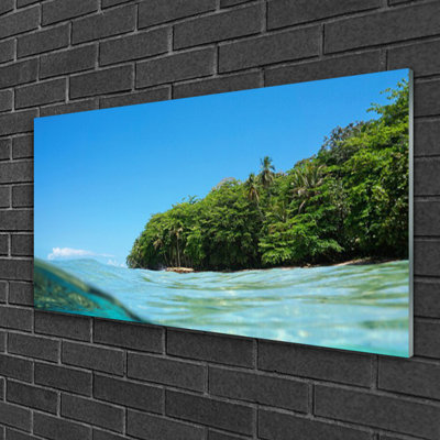 Glass Print Wall Art 100X50cm Image Printed On Glass Decorative Wall Picture Behind Toughened / Tempered Safety Real Glass For Kitchen & Living Room Theme: Sea Trees Landscape