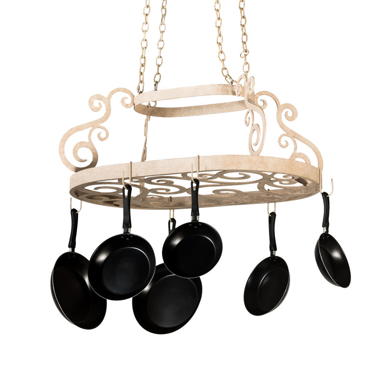 Neo Handcrafted Beige Metal Hanging Pot Rack with Black Glass Fabric Idalight
