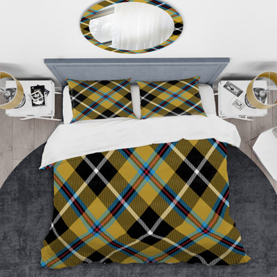 Tartan à carreaux jaunes - ensemble de housse de couette abstrait - microfibre de polyester