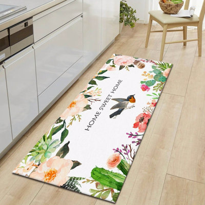 Tapis floral en jute tissé à la machine Rakestraw - blanc / vert / rose