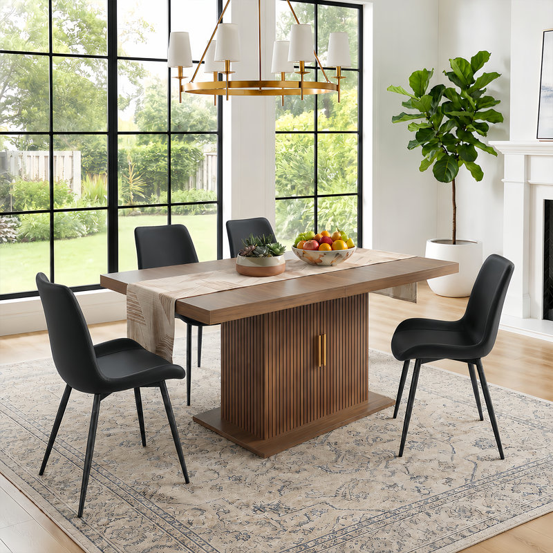 Ensemble de table de salle à manger extensible moderne de 63 à 78 po avec rangement à deux niveaux et chaises en cuir PU Denton