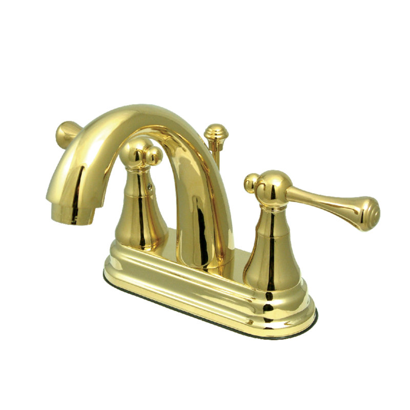 Kingston Brass English Vintage Two-Handle 3-Hole Deck Mount 4" Centerset Bathroom Faucet with Pop-Up, Polished Brass