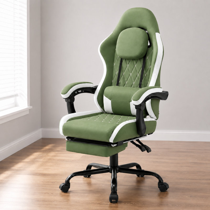 Fauteuil de jeu ergonomique avec repose-pieds, fauteuil pivotant inclinable à haut dossier, Vert