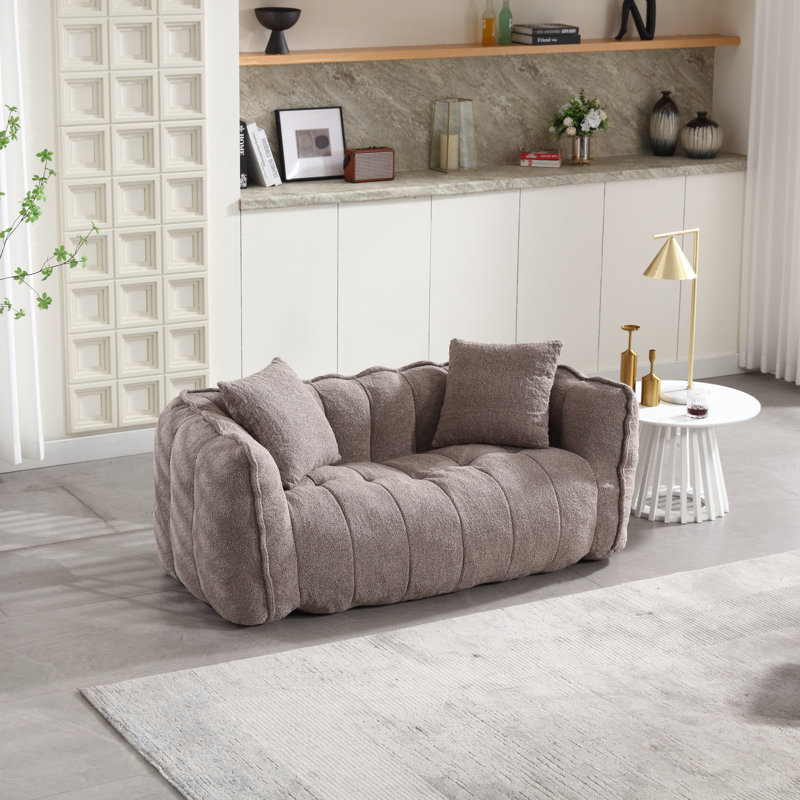 Pouf géant marron en chenille de 168 cm - Canapé deux places avec coussins, canapé en mousse confortable, Brown