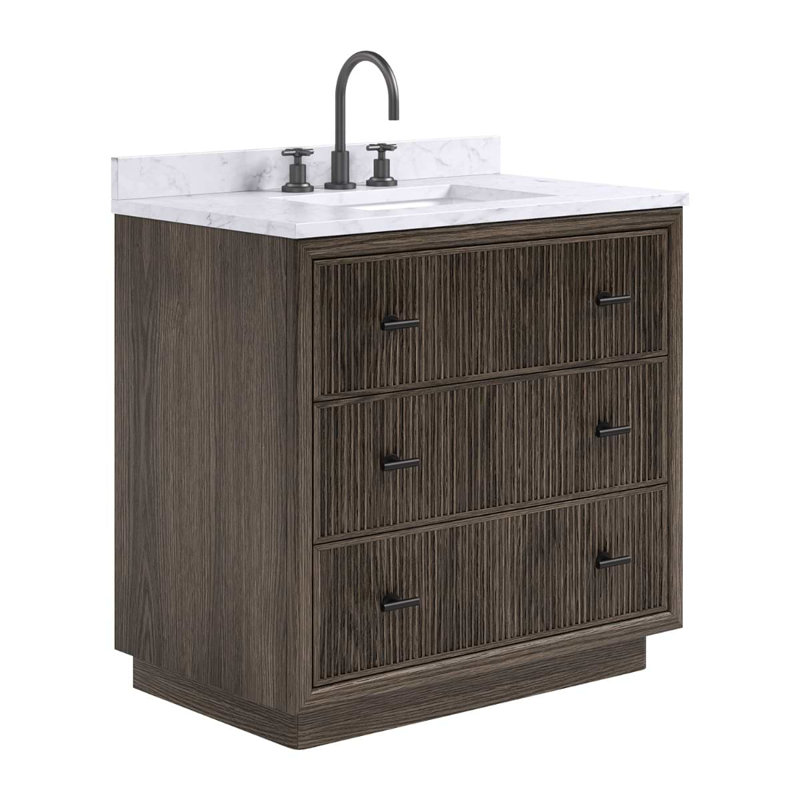TileBar Studio Vanities Rhett Vanity with Top, Espresso Oak, 36" W, Carrara Marble
