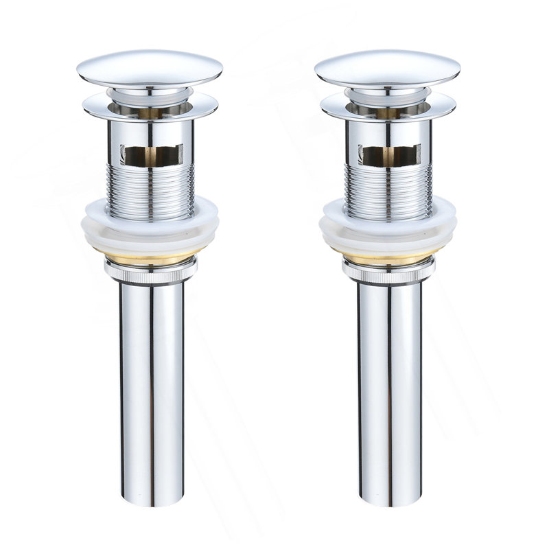 2 Pcs Bathroom Sink Drain With Overflow, Vessel Sink Lavatory Vanity Pop Up Drain Stopper, 304 Stainless Steel, Chrome
