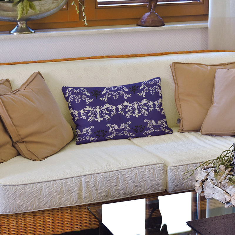 Baltimore Damask Linen Reversible Throw Pillow, Faux Suede, Purple/White/Black