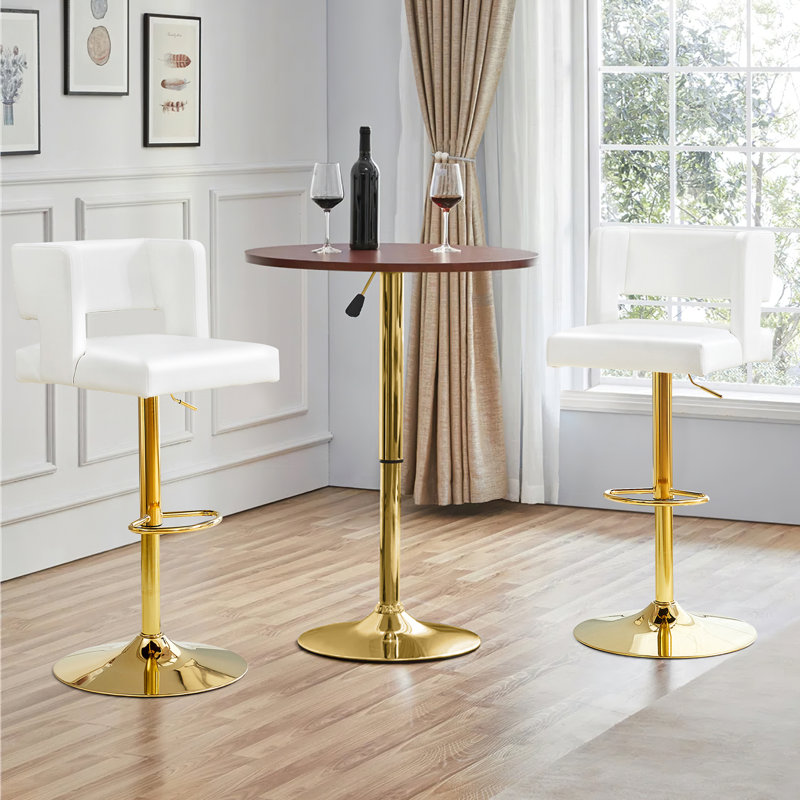Tabouret de bar ajustable en similicuir, Siège blanc / cadre doré