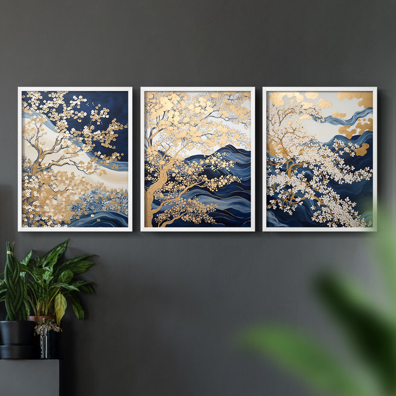 Lanscape Study Series XLV III -Set de 3 estampes numériques giclées -Prêt à accrocher, Cadre blanc, 20" H x 16" W