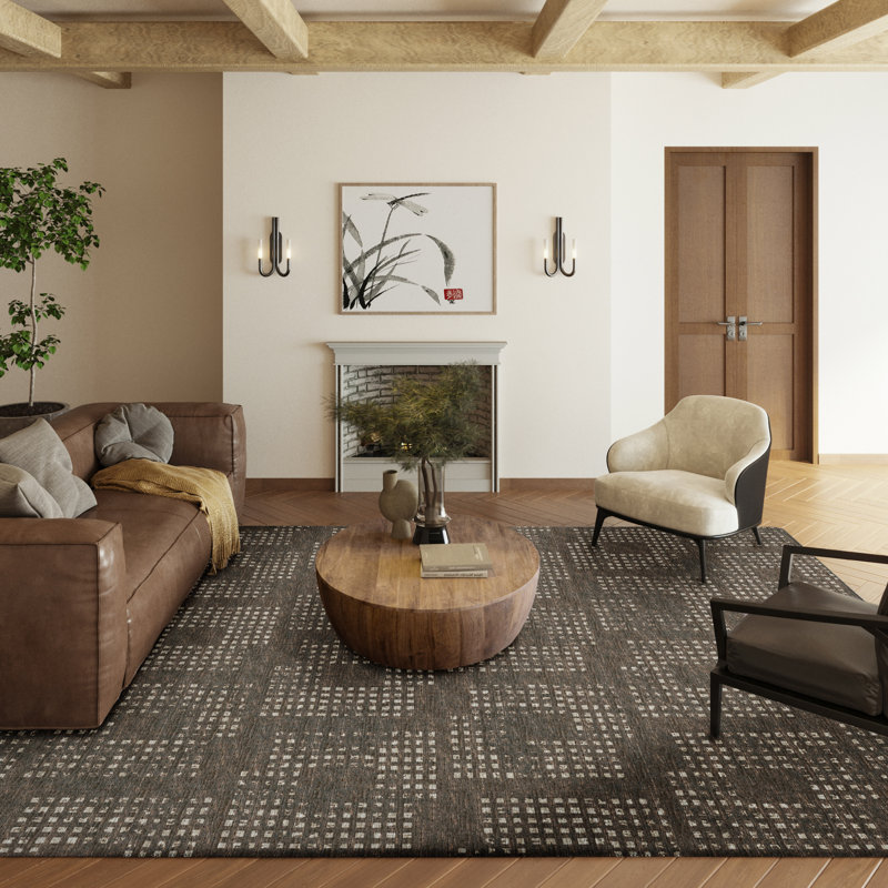 Tapis de couloir contemporain brun Houndstooth 2 pi 3 po x 7 pi 6 po, Rectangle 8 pi x 10 pi