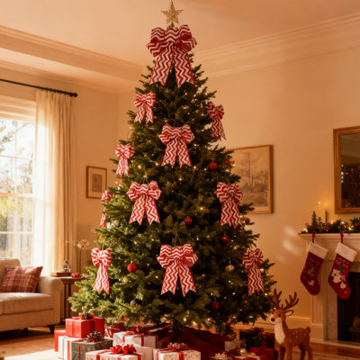 6 pièces décoratives de Noël en toile de jute, nœuds d'arbre de Noël faits à la main, décorations de Noël, carreaux rouges, blancs et noirs
