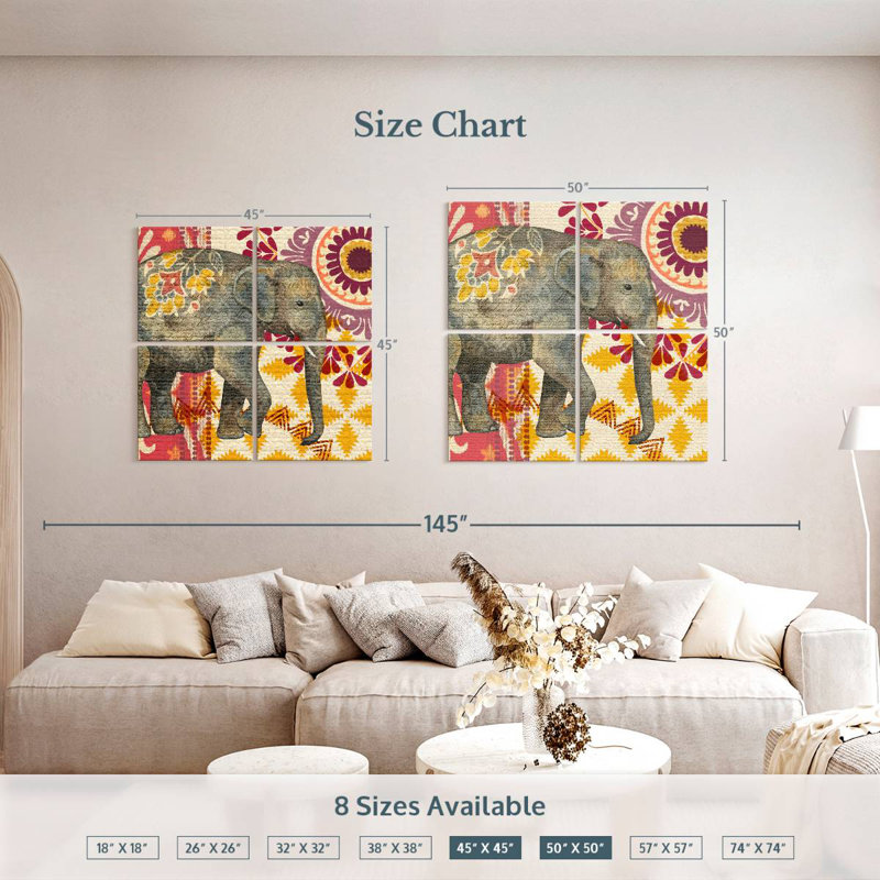 Brampt Caravan Elephant Suzani, 50" H x 50" W