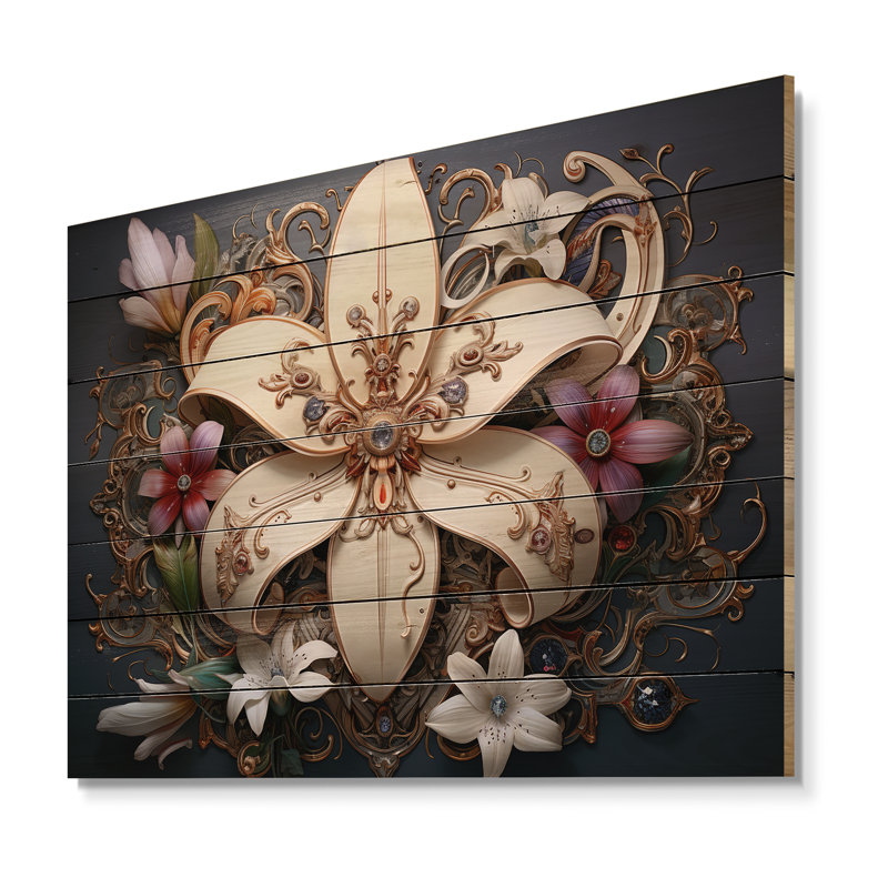 Fleur-De-Lis, une fleur de lis stylisée I sur bois, H 10 po x l 20 po x P 0,78 po