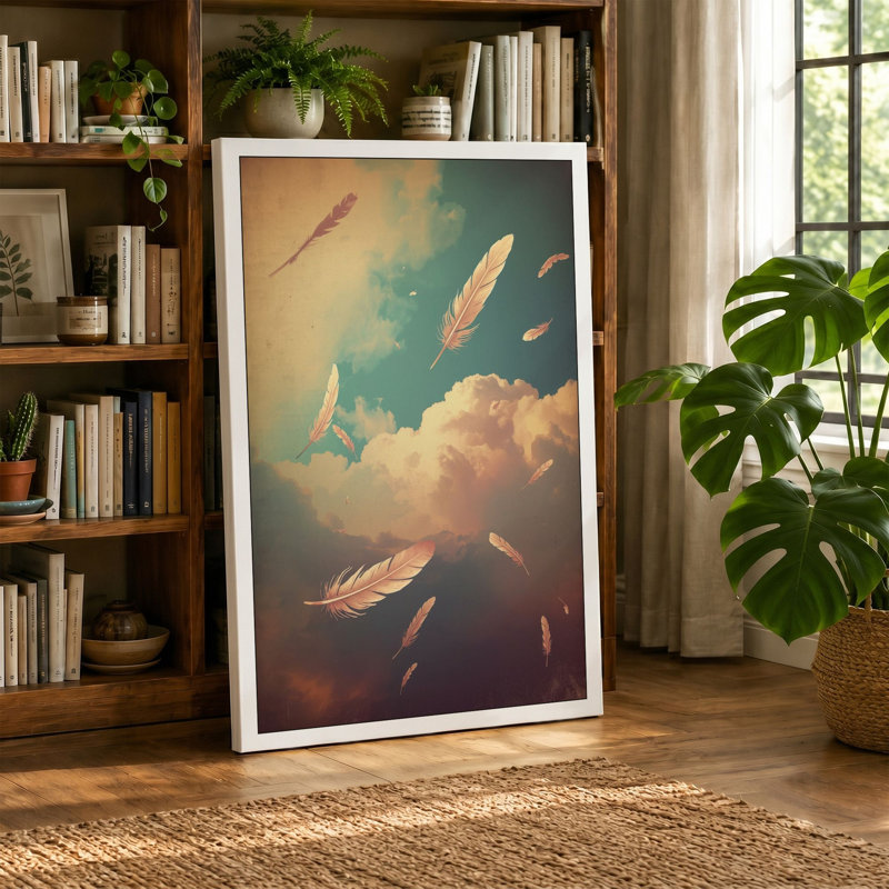 Feathers in Flight Boho - Wrapped Canvas, 30x20 - 76.2 x 50.8 cm, Taupe Border