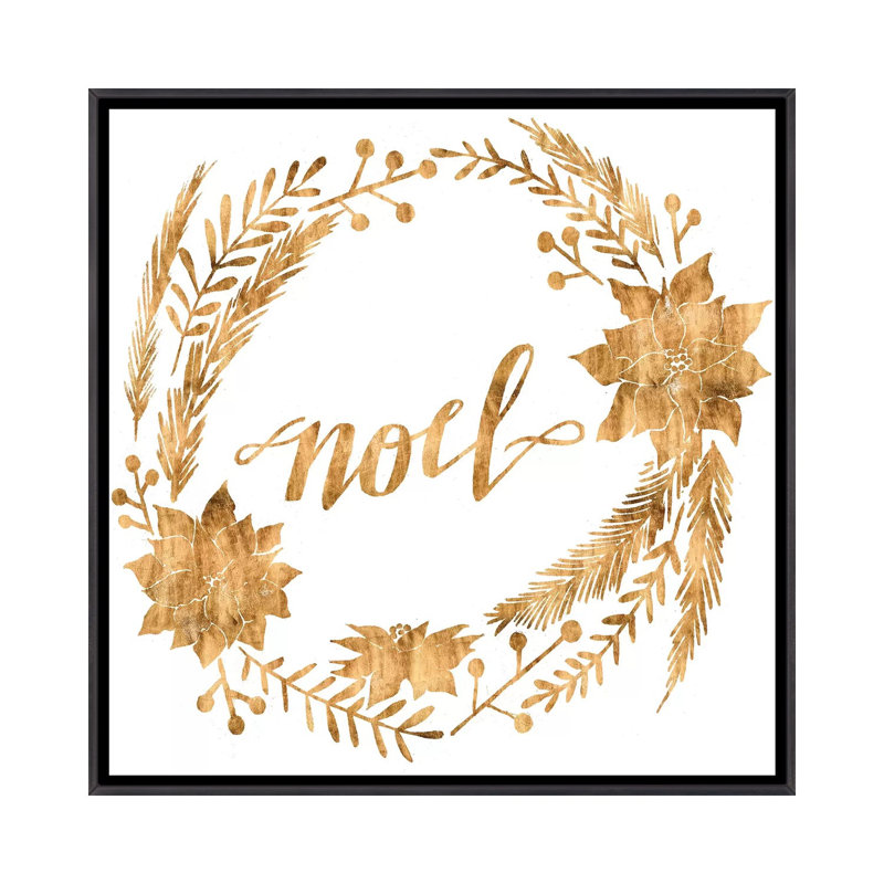 «Golden Christmas IV» par Grace Popp - reproduction d'art textuel, Toile avec cadre noir patiné, Pas de tapis