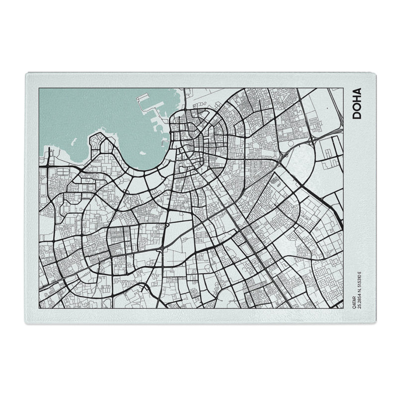 Map Doha Qatar Chopping Board, 20cm W x 28.5cm L