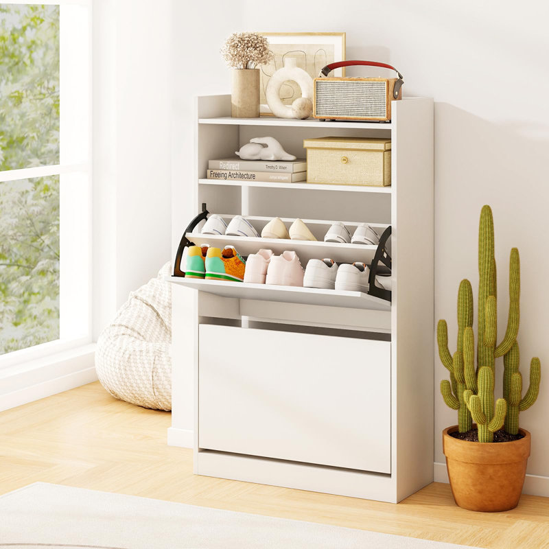 12 Pair Shoe Storage Cabinet, White