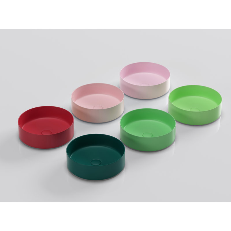 16" Ceramic Circular Vessel Bathroom Sink, Matte Light Green